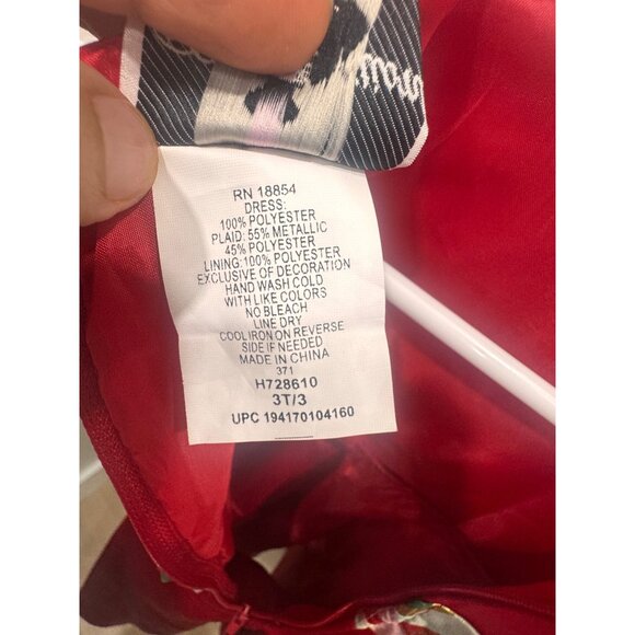 Rare Editions Red Holiday Dress W/ Plaid Bow Size 3T Polyester Metallic Blend To - Picture 6 of 6